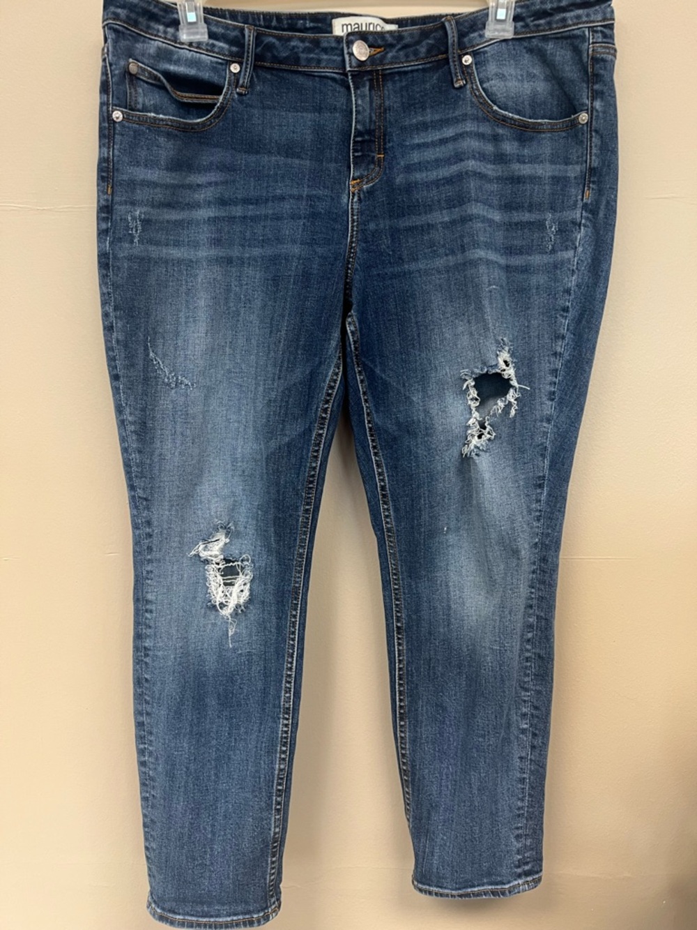 Maurices Blue Distressed Ankle Jeans